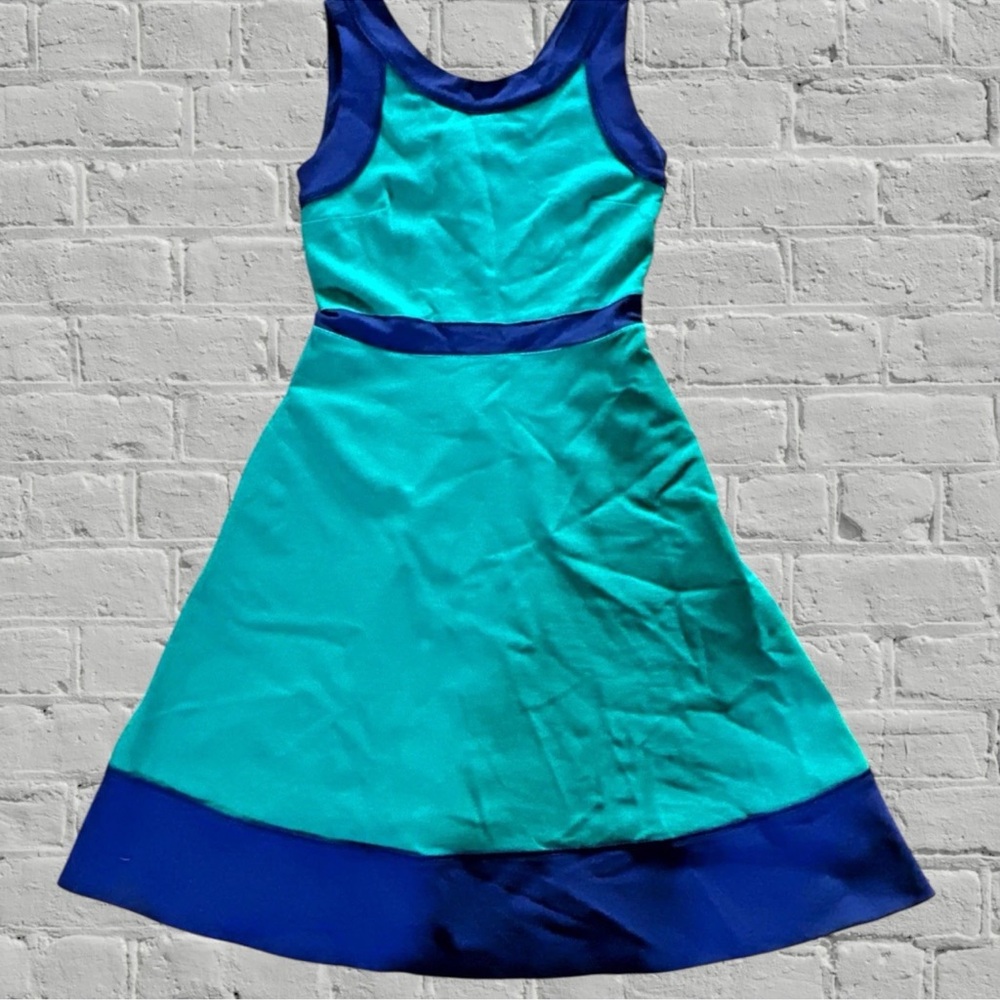 Lands' End Womens Sleeveless Dress Size 6 Blue Green Ponte Low Back Pockets